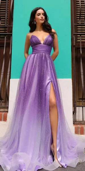 Nox Anabel C1251 Glitter Ombre Long A-Line Tulle Ball Gown