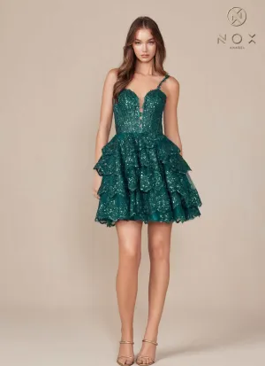 Nox Anabel E914 Short Applique Tiered A-Line Dress