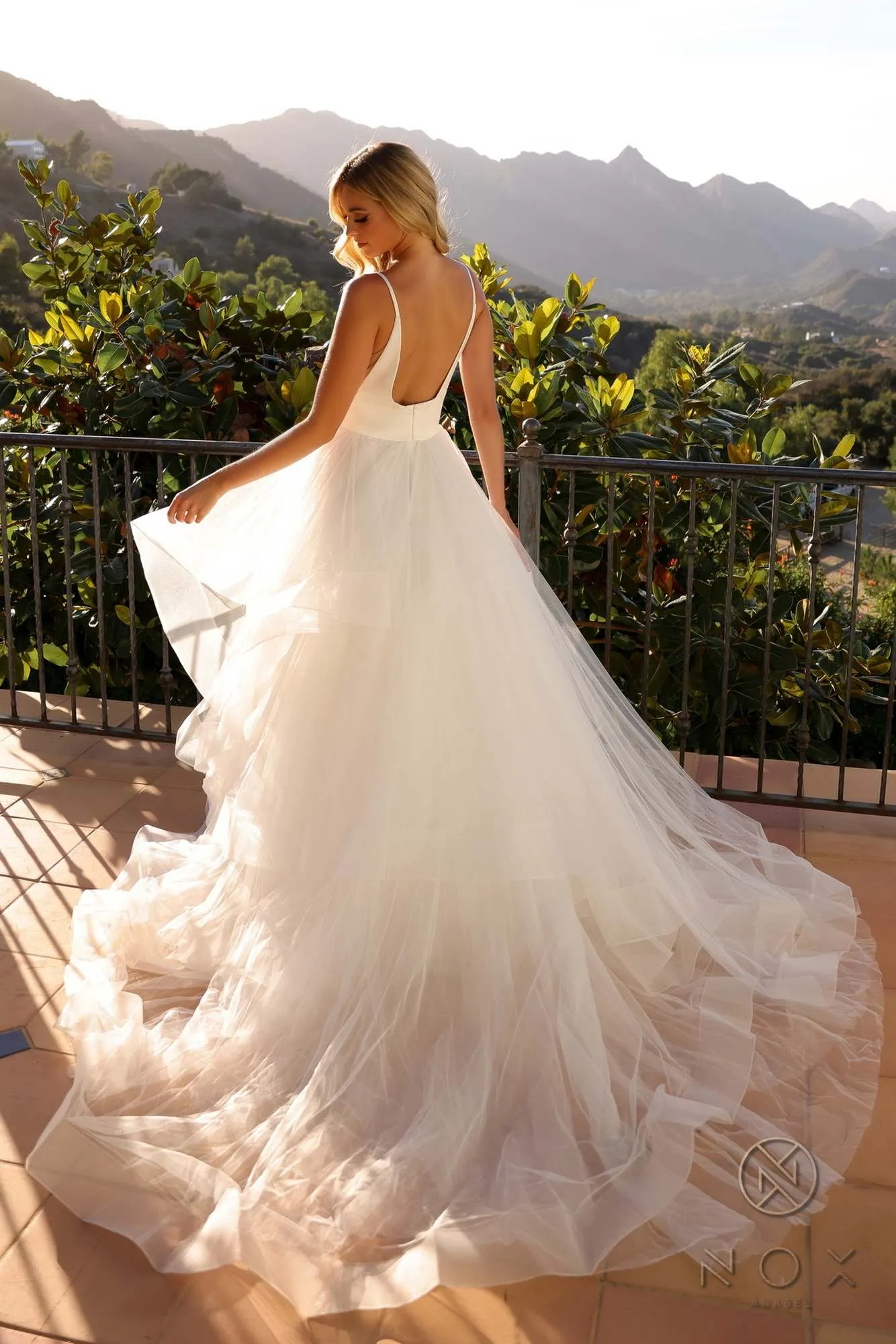Nox Anabel JE997 Long Sleeveless Layered A-Line Wedding Gown