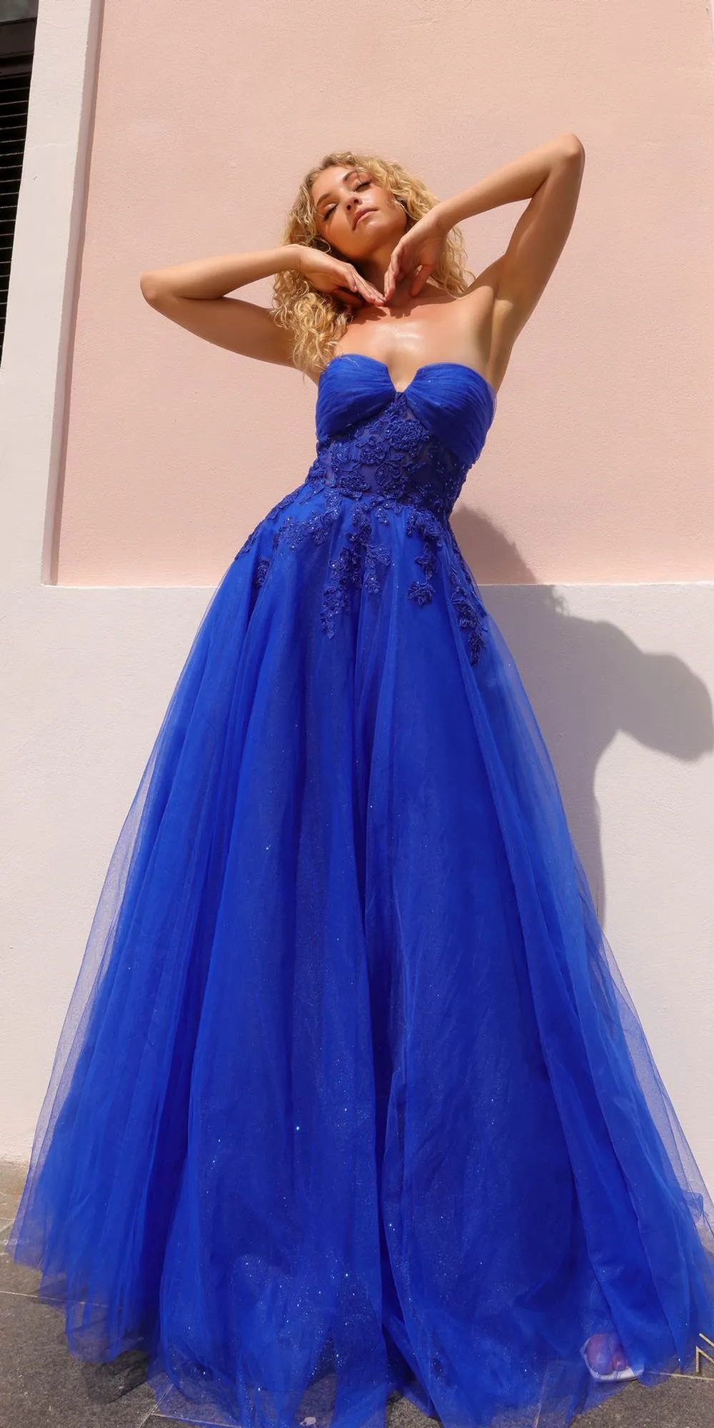 Nox Anabel T1326 Long Strapless Bonded Bodice Glitter Tulle A-Line Gown