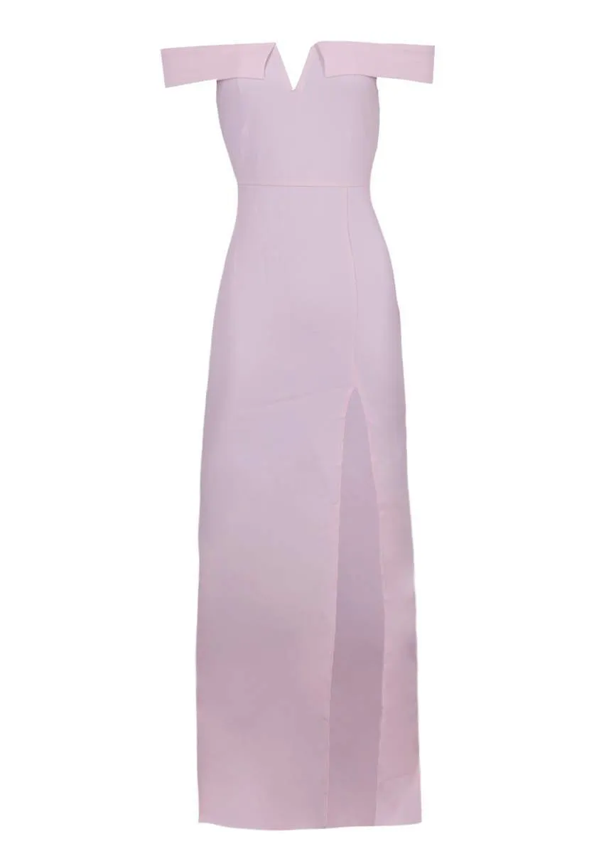 Nude Off The Shoulder Maxi Dress