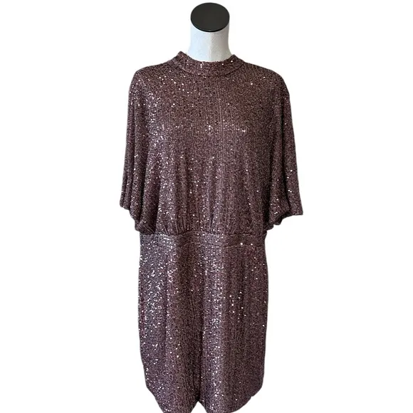 NWOT MNG MANGO ALL OVER SEQUENCE GOLD TIE BACK PARTY WEAR DRESS SZ-16