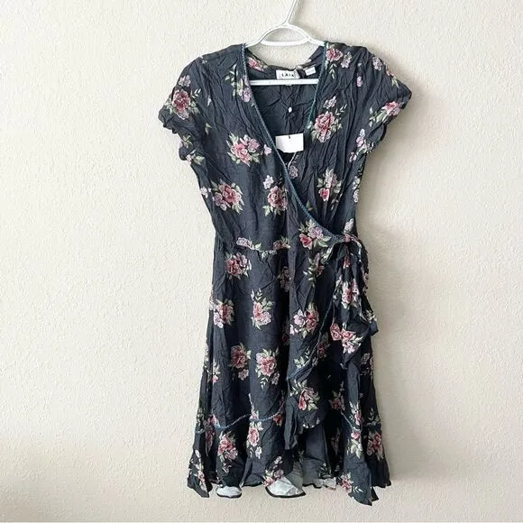 NWT Laia Womens Floral Print Short Sleeve Wrap Dress Size S
