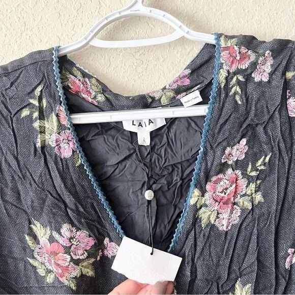 NWT Laia Womens Floral Print Short Sleeve Wrap Dress Size S