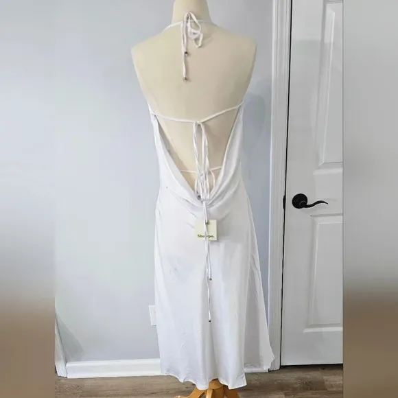 NWT Showpo Florentina Twist Front Open The Back Midi Dress White satin