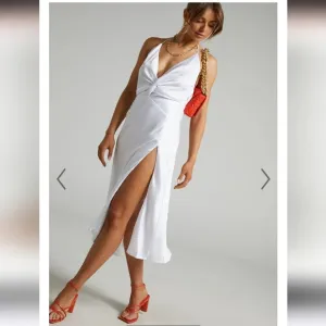 NWT Showpo Florentina Twist Front Open The Back Midi Dress White satin