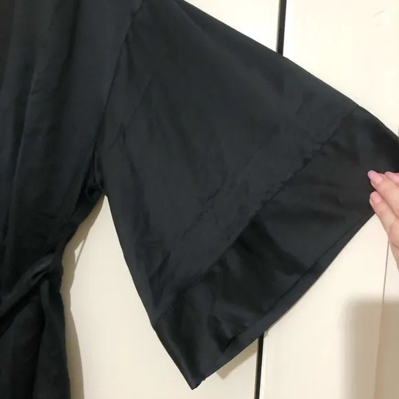 NWT Thirdlove Black Satin Kimono Sleeve Dressing Gown Robe (OS)
