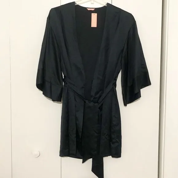NWT Thirdlove Black Satin Kimono Sleeve Dressing Gown Robe (OS)