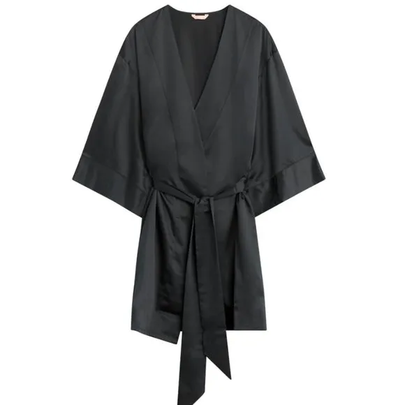 NWT Thirdlove Black Satin Kimono Sleeve Dressing Gown Robe (OS)