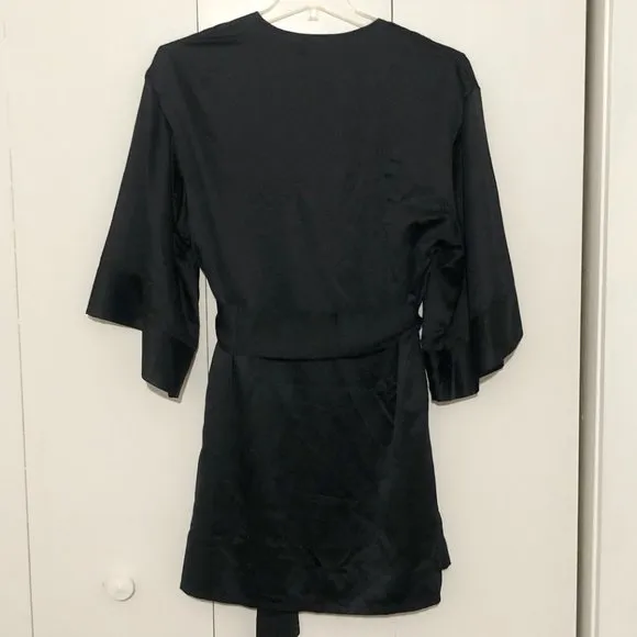 NWT Thirdlove Black Satin Kimono Sleeve Dressing Gown Robe (OS)