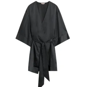 NWT Thirdlove Black Satin Kimono Sleeve Dressing Gown Robe (OS)