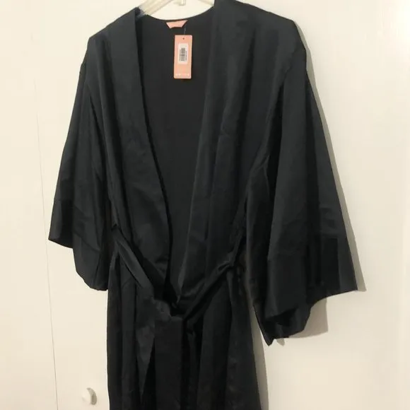 NWT Thirdlove Black Satin Kimono Sleeve Dressing Gown Robe (OS)
