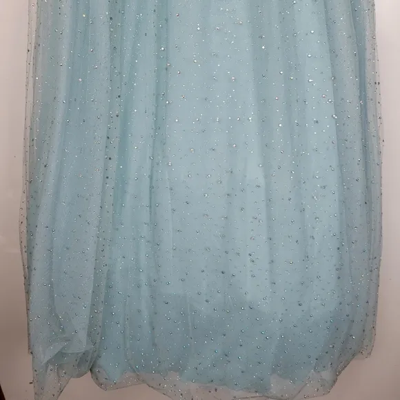 NWT TLC Say Yes Juniors Rhinestone-Embellished Mesh-Waist Gown in Seagreen 13/14