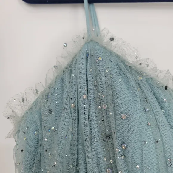 NWT TLC Say Yes Juniors Rhinestone-Embellished Mesh-Waist Gown in Seagreen 13/14