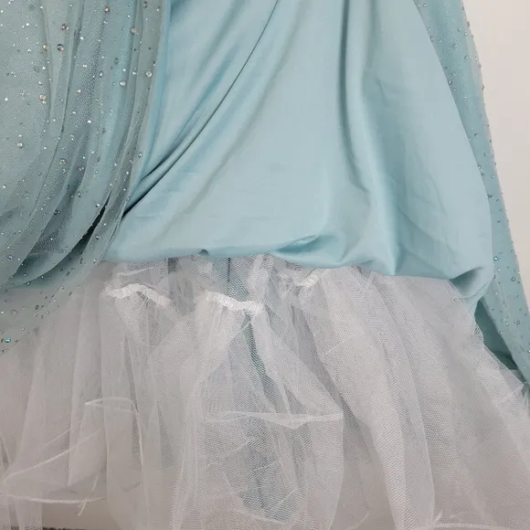NWT TLC Say Yes Juniors Rhinestone-Embellished Mesh-Waist Gown in Seagreen 13/14