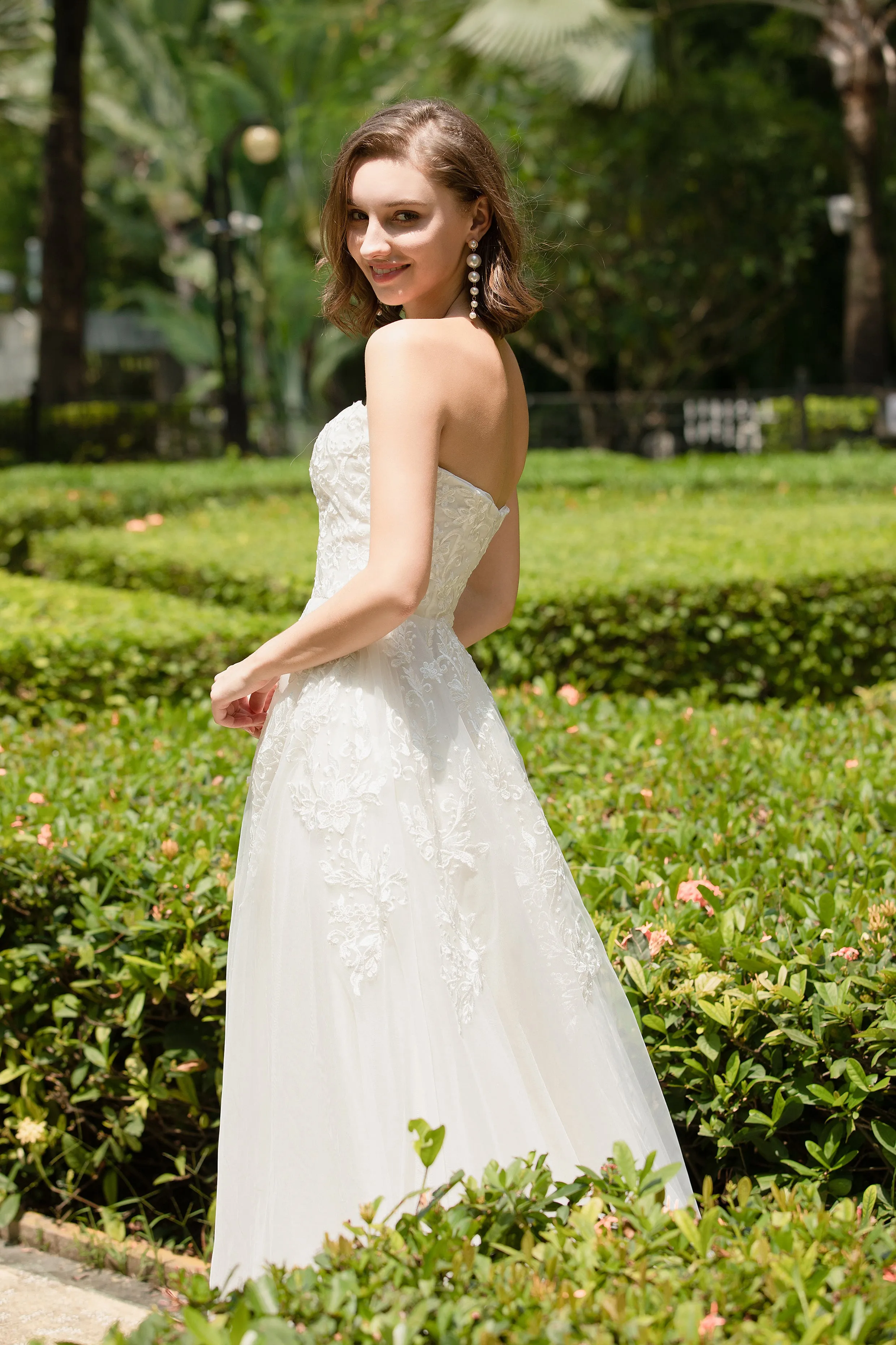 Ochid - Selena Huan strapless Alencon Embroidery lace glowing A-line gown