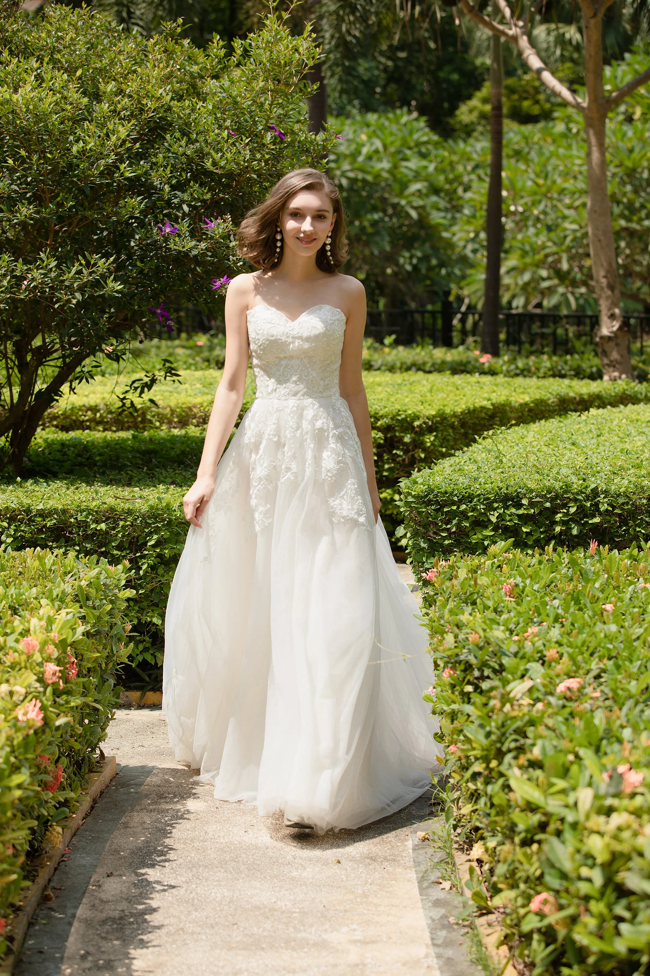 Ochid - Selena Huan strapless Alencon Embroidery lace glowing A-line gown