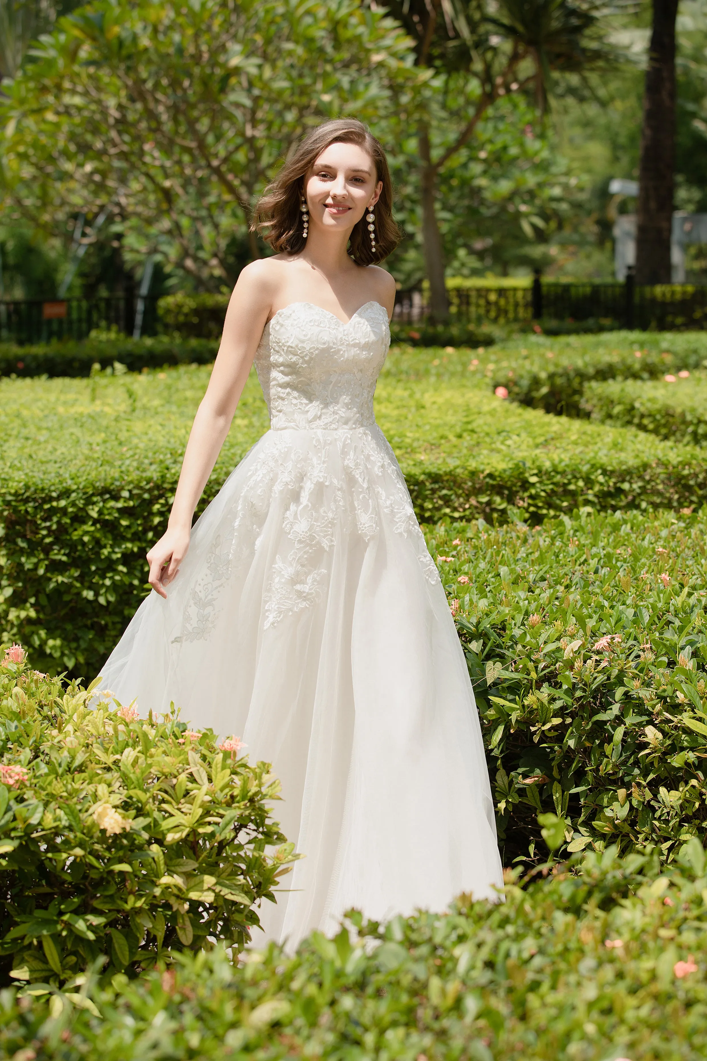 Ochid - Selena Huan strapless Alencon Embroidery lace glowing A-line gown