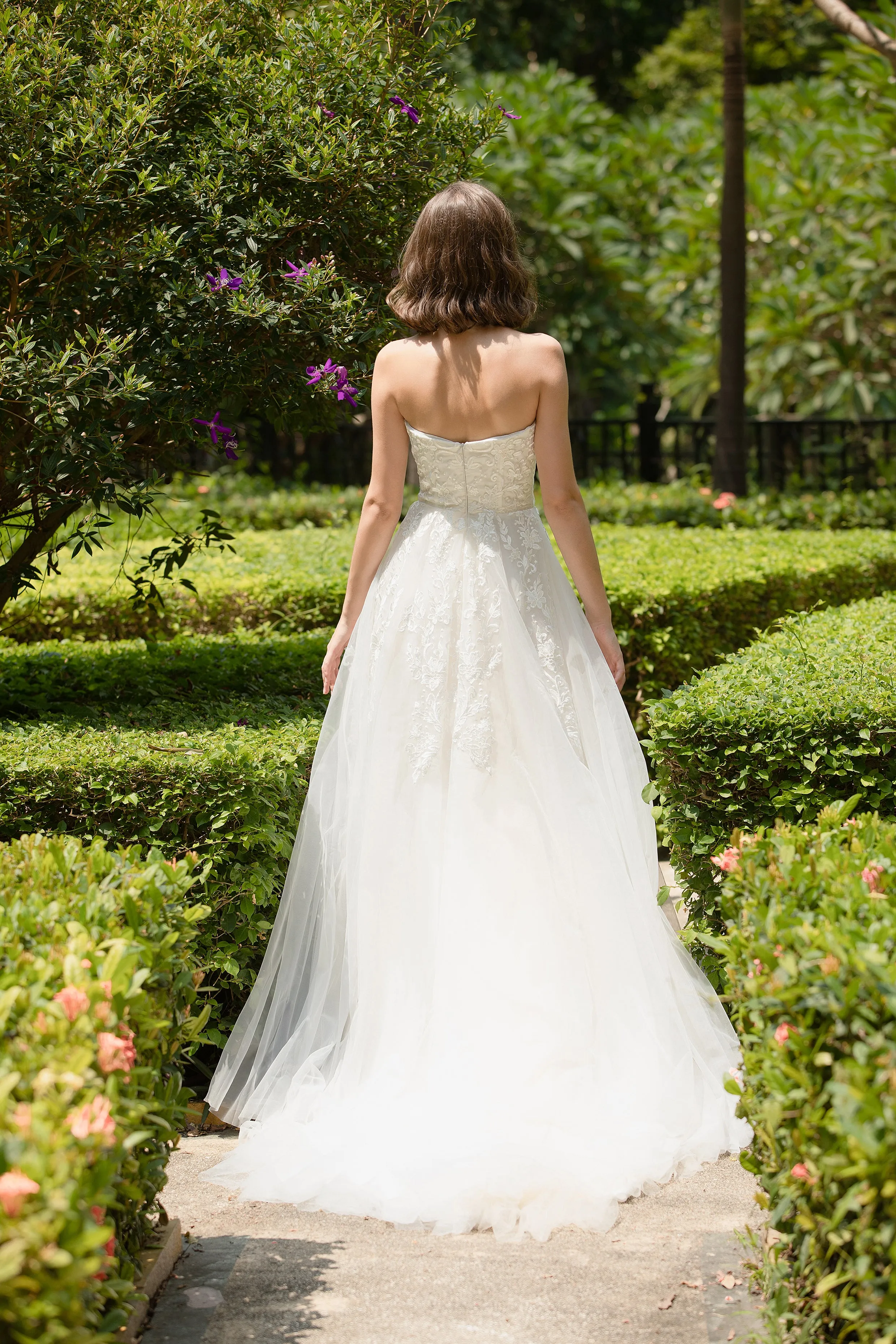 Ochid - Selena Huan strapless Alencon Embroidery lace glowing A-line gown