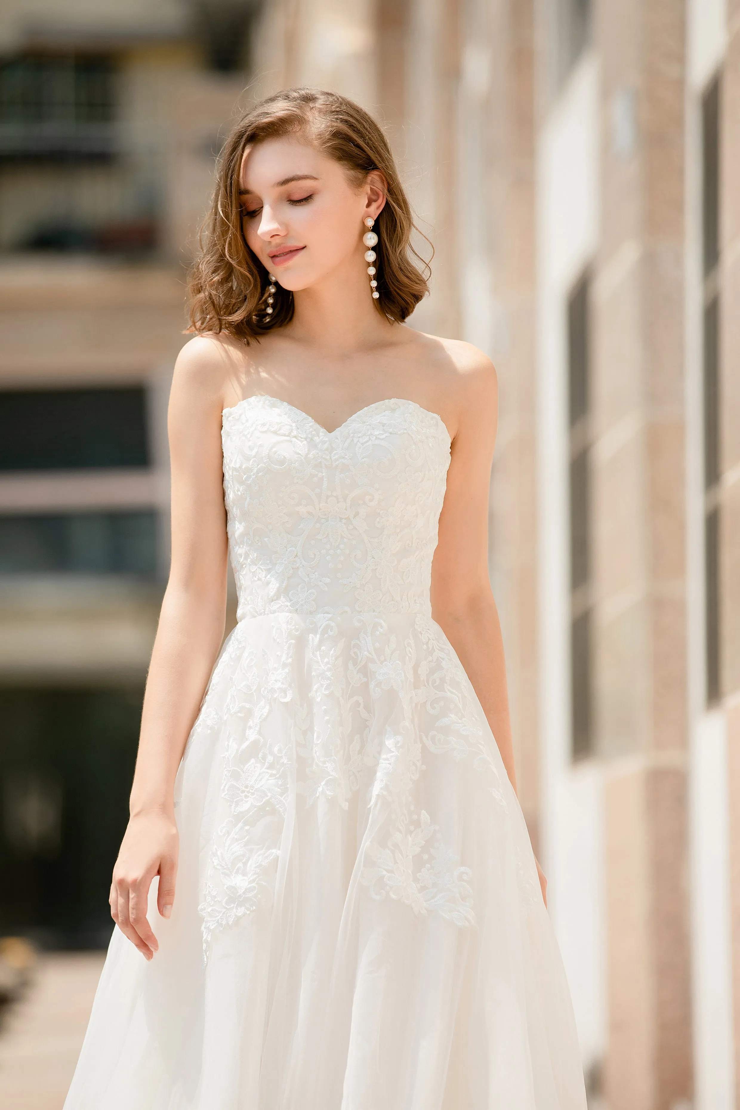 Ochid - Selena Huan strapless Alencon Embroidery lace glowing A-line gown