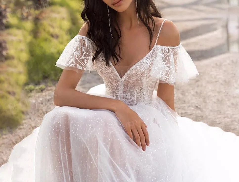 Off Shoulder A-Line Illusion Princess Bride
