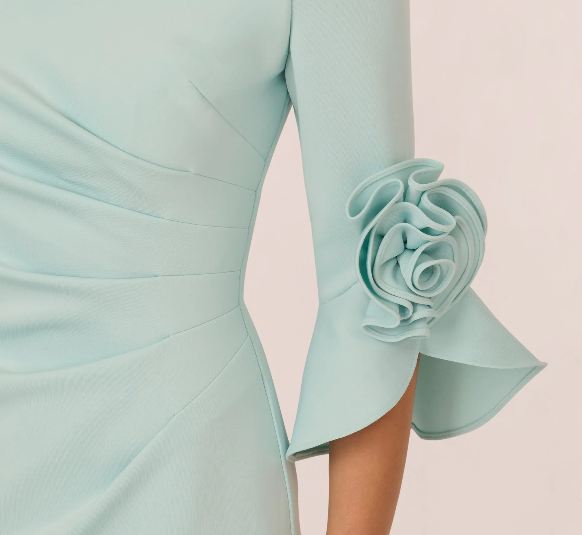 Off Shoulder Bell Sleeve Rosette Gown In Airy Aqua