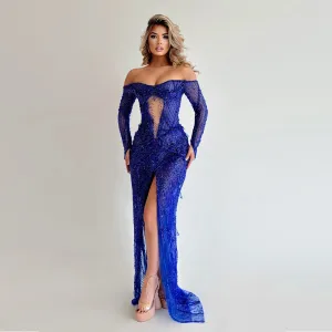 Off Shoulder Long Sleeve Exquisite Maxi Bodycon Dress HT10430