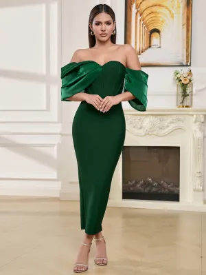 Off Shoulder Short Sleeve Elegant Midi Bandage Dress HB100152