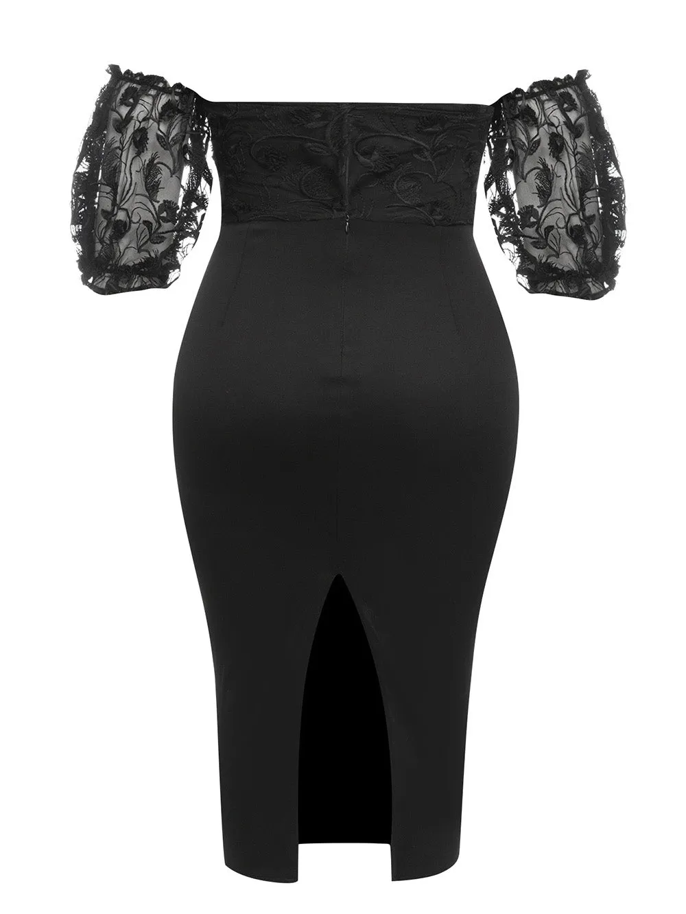 Off Shoulder Short Sleeve Splicing Midi Bodycon Dress HB02110