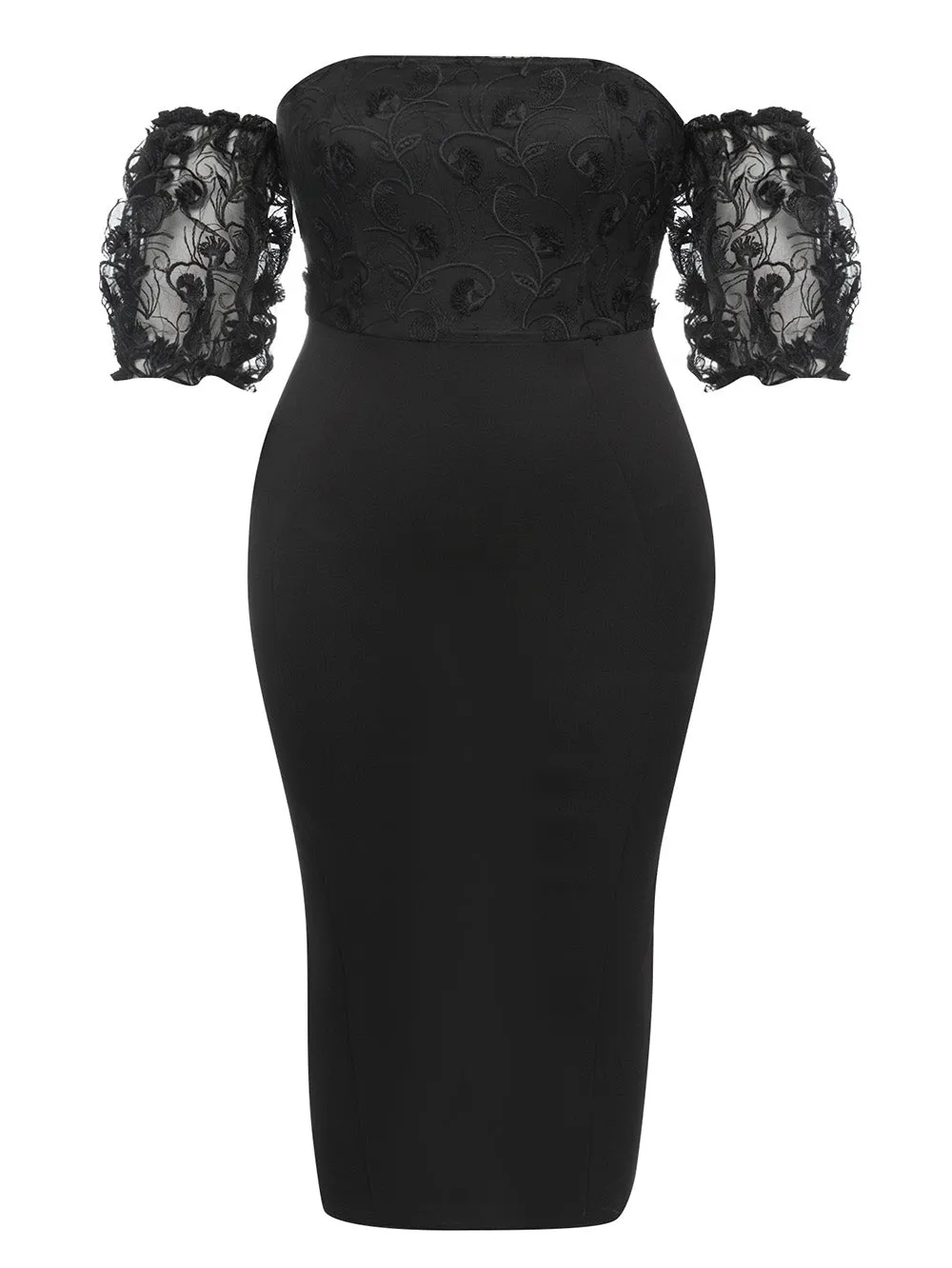 Off Shoulder Short Sleeve Splicing Midi Bodycon Dress HB02110
