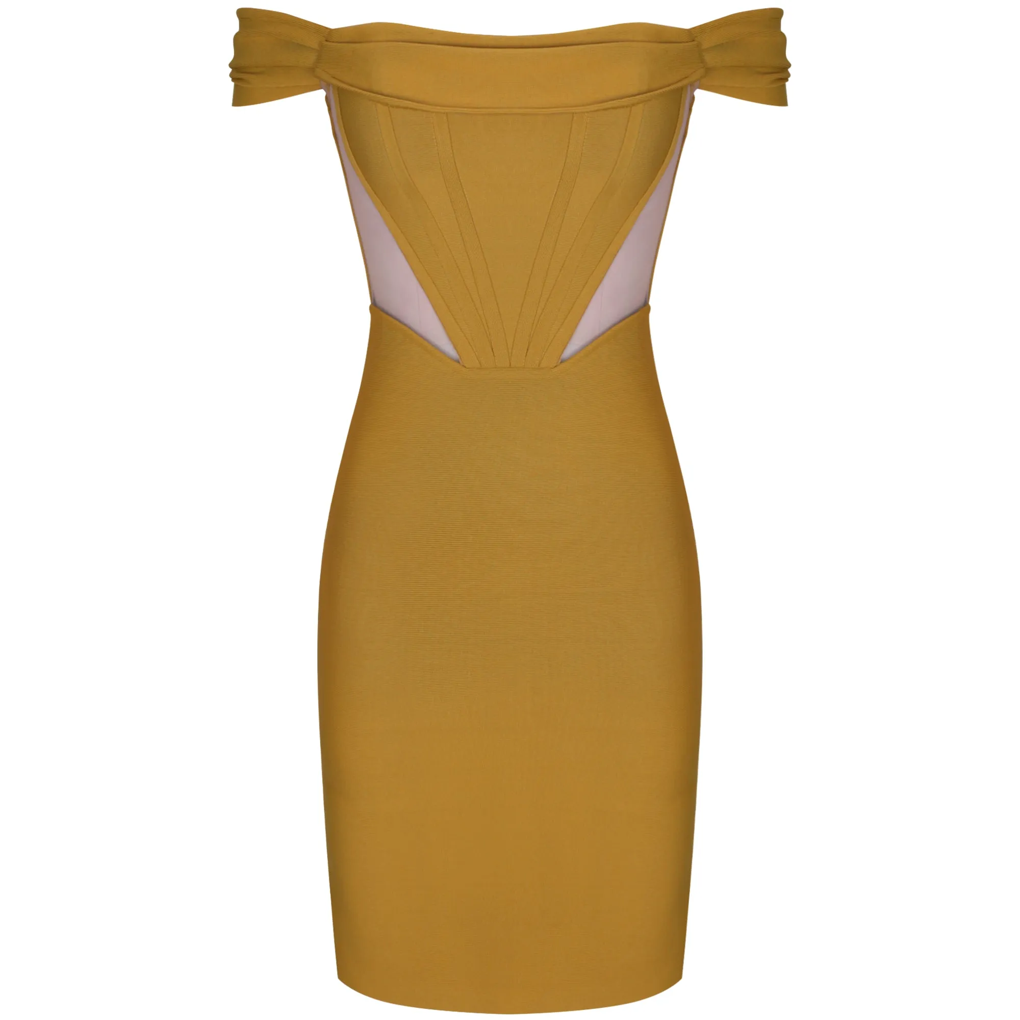 Off Shoulder Short Sleeve Striped Midi Bandage Dress PF21122
