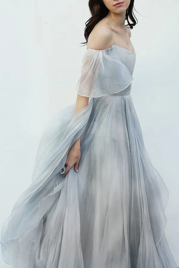 Off the Shoulder Ombre Beach Wedding Dresses, MW284