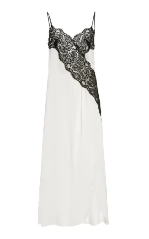 Off White Silk Satin Dress With Lace Detail