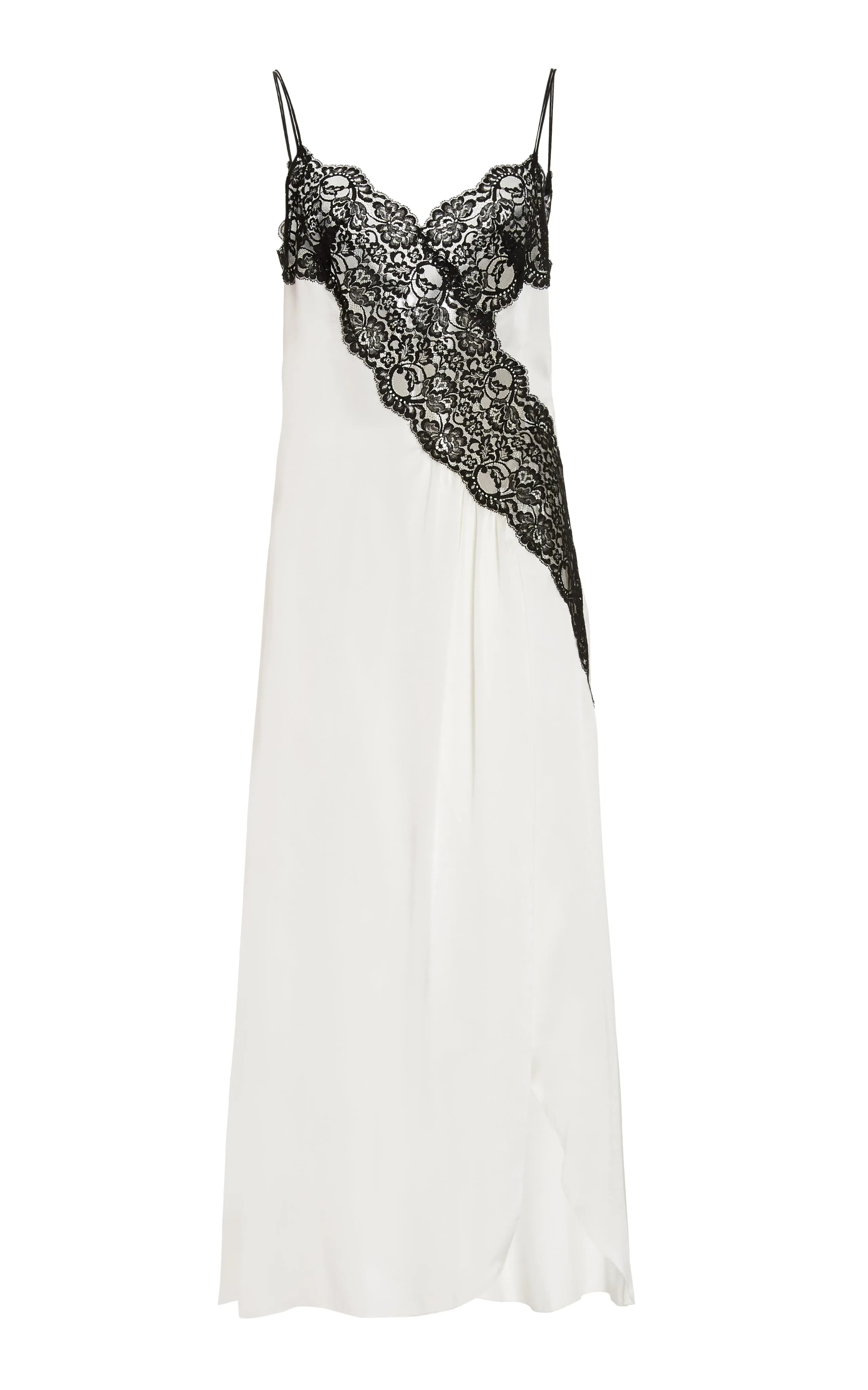 Off White Silk Satin Dress With Lace Detail