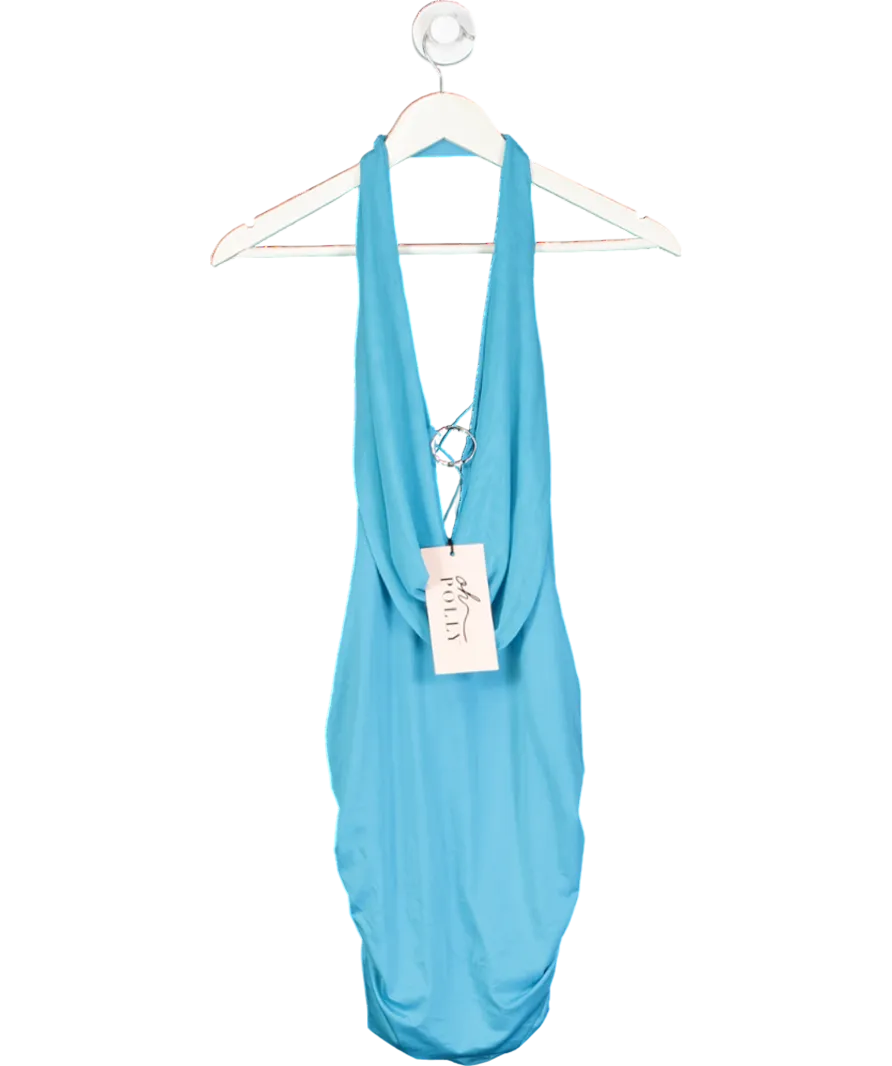 Oh Polly Blue Jaylyn Hardware Detail Cut-out Cowl-neck Mini Dress UK M