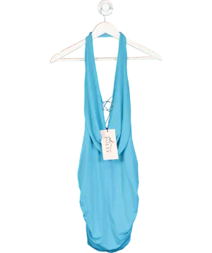 Oh Polly Blue Jaylyn Hardware Detail Cut-out Cowl-neck Mini Dress UK M
