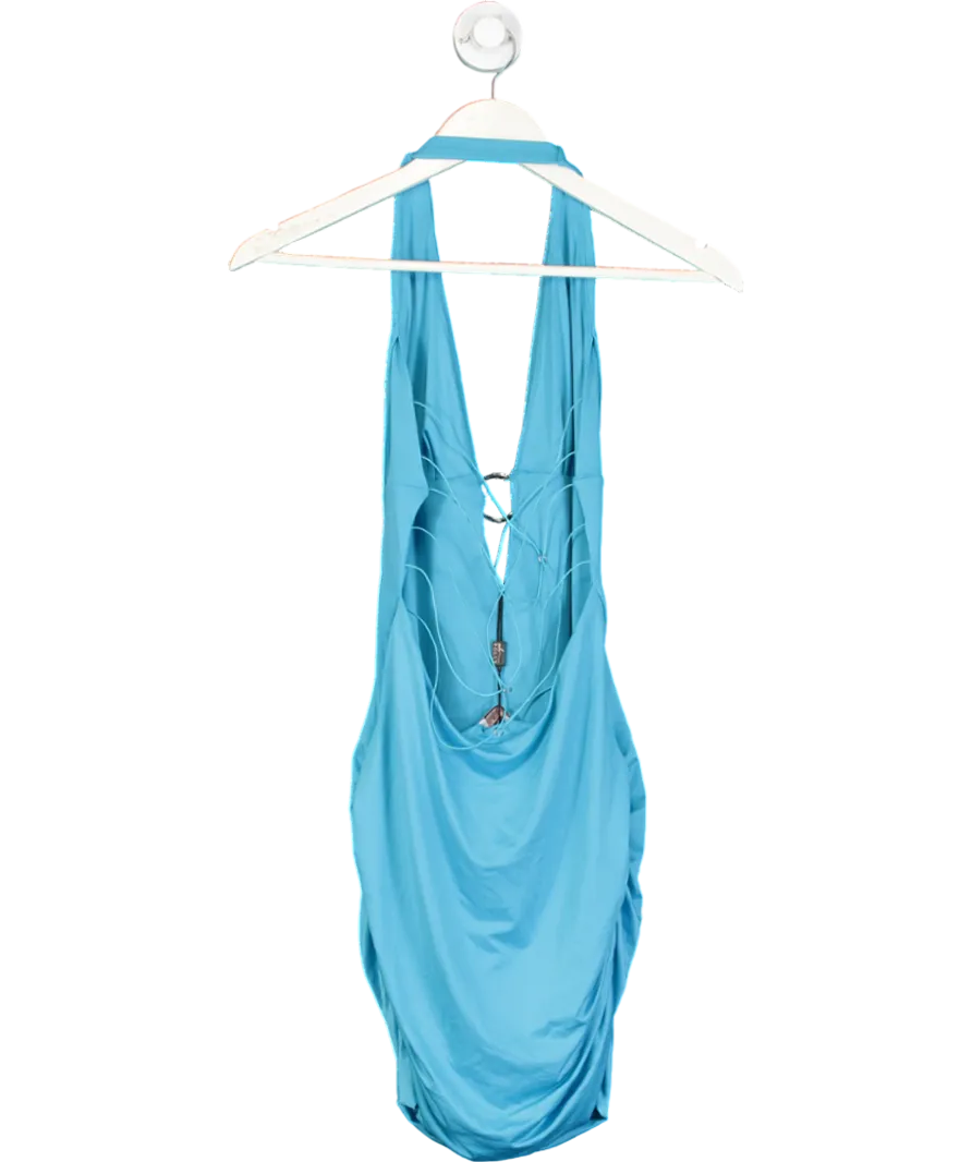 Oh Polly Blue Jaylyn Hardware Detail Cut-out Cowl-neck Mini Dress UK M