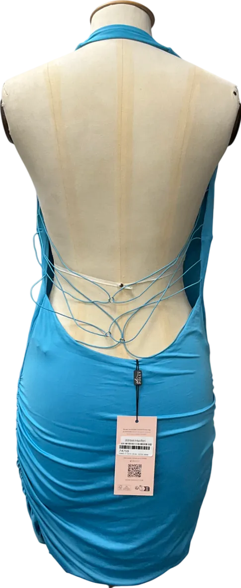 Oh Polly Jaylyn Hardware Detail Cut-out Cowl-neck Mini Dress In Aqua Blue UK L