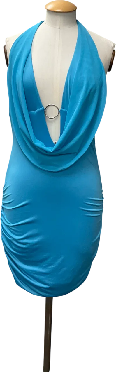 Oh Polly Jaylyn Hardware Detail Cut-out Cowl-neck Mini Dress In Aqua Blue UK L