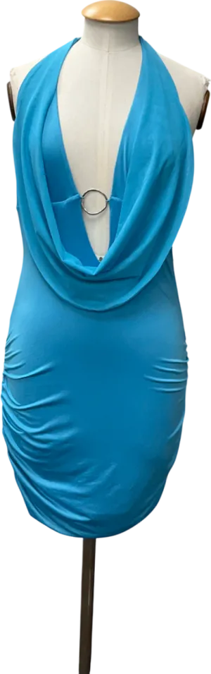 Oh Polly Jaylyn Hardware Detail Cut-out Cowl-neck Mini Dress In Aqua Blue UK L