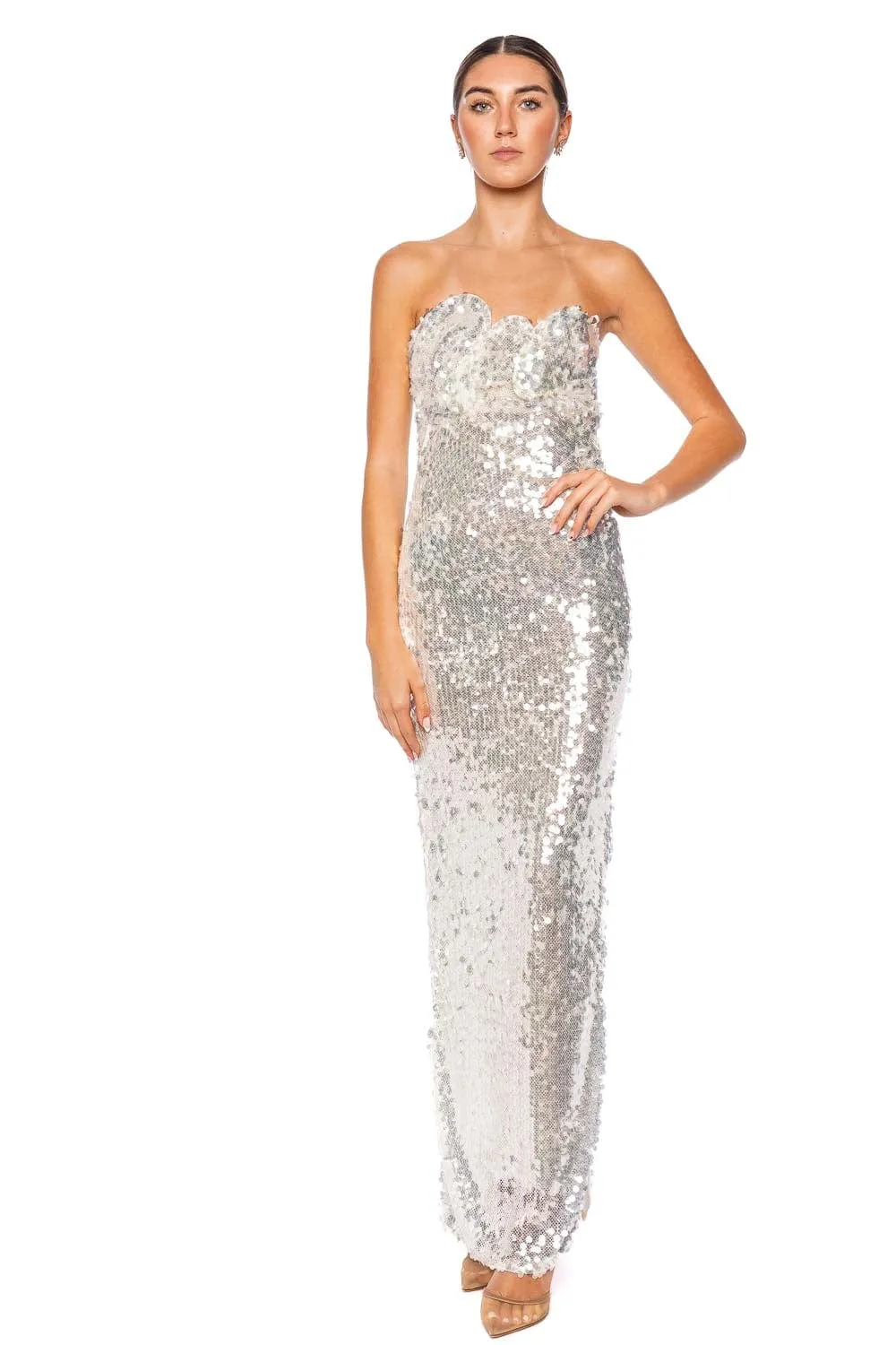 Opaline Sculptural Strapless Sequin Gown