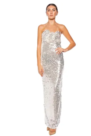 Opaline Sculptural Strapless Sequin Gown