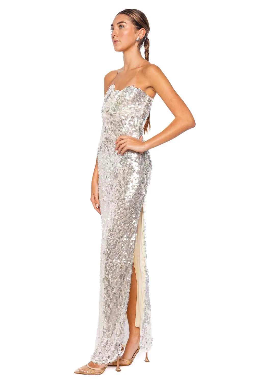 Opaline Sculptural Strapless Sequin Gown