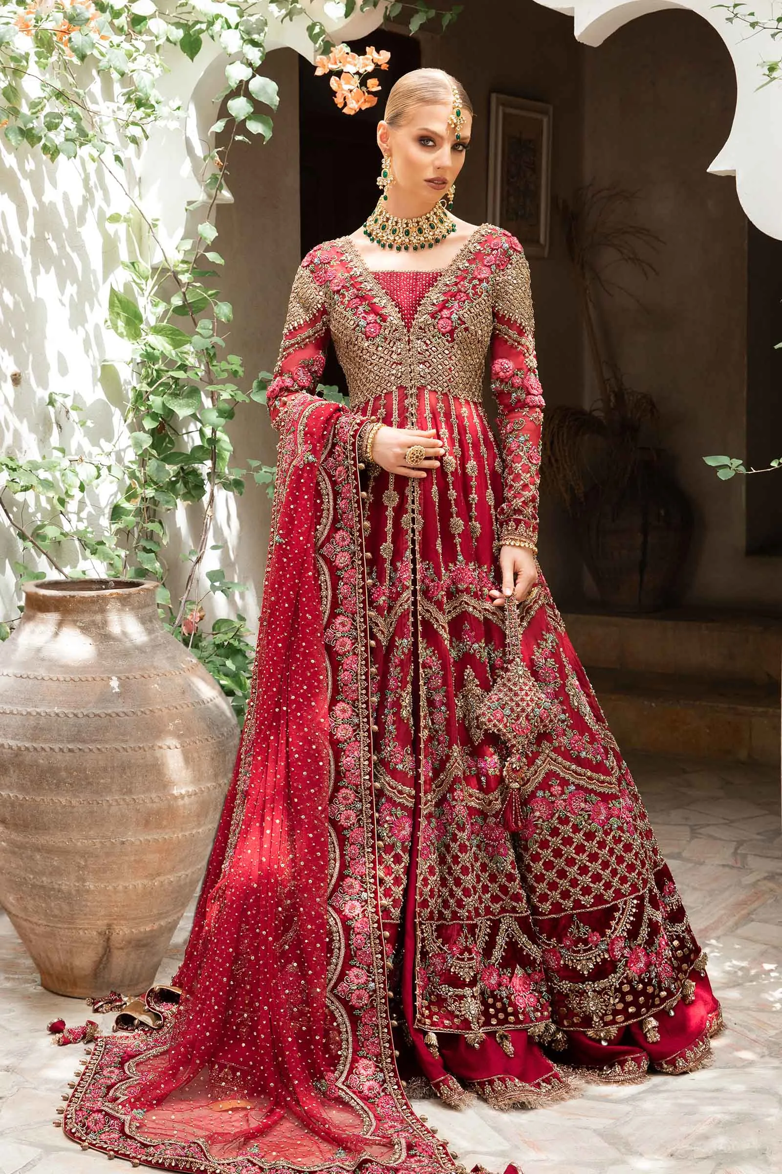 Open Gown with Lehenga Dupatta Pakistani Bridal Dress