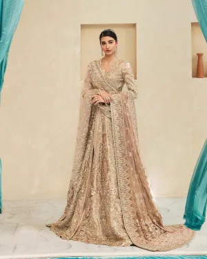 Open Pakistani Bridal Gown with Lehenga and Dupatta