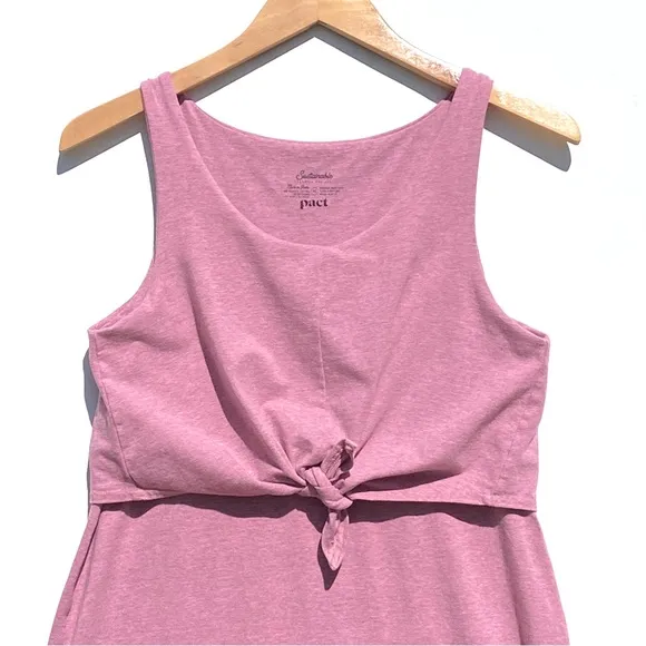 PACT Women’s Pink Tie Front Midi Dress Sustainable Organic Cotton size medium