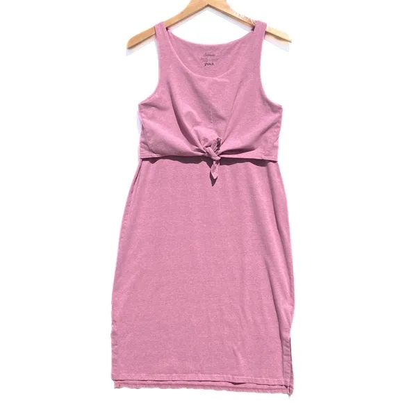 PACT Women’s Pink Tie Front Midi Dress Sustainable Organic Cotton size medium
