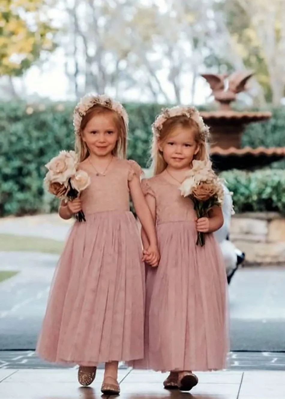 Paisley Lace Flower Girl Dress in Dusty Pink