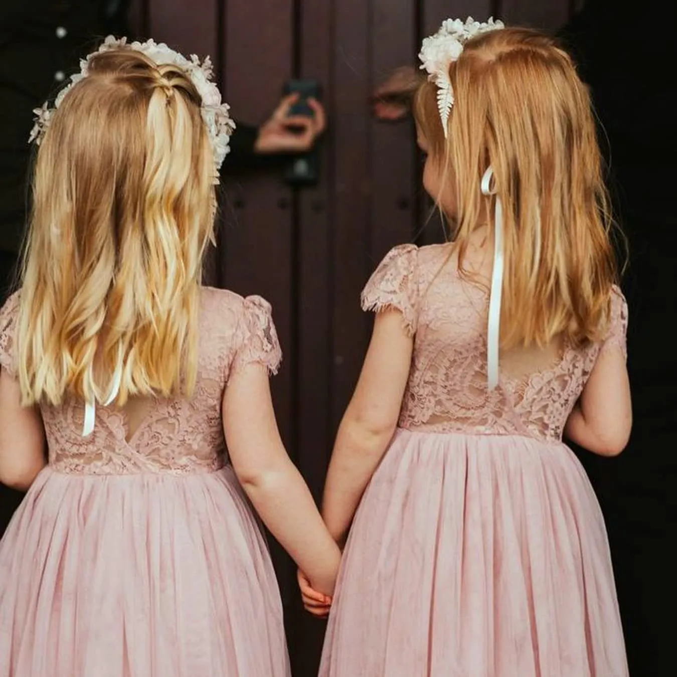 Paisley Lace Flower Girl Dress in Dusty Pink
