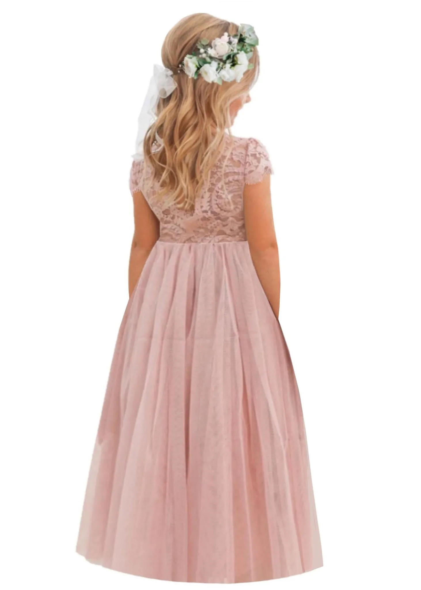 Paisley Lace Flower Girl Dress in Dusty Pink